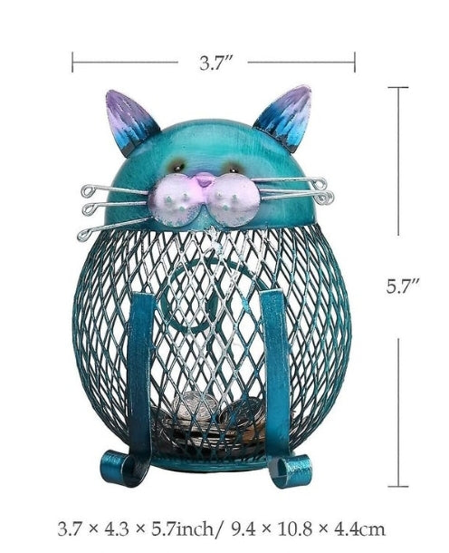 Money Box Metal Coin Bank Cat Shaped Tip Jar