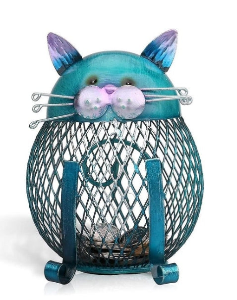 Money Box Metal Coin Bank Cat Shaped Tip Jar