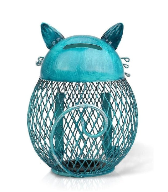 Money Box Metal Coin Bank Cat Shaped Tip Jar