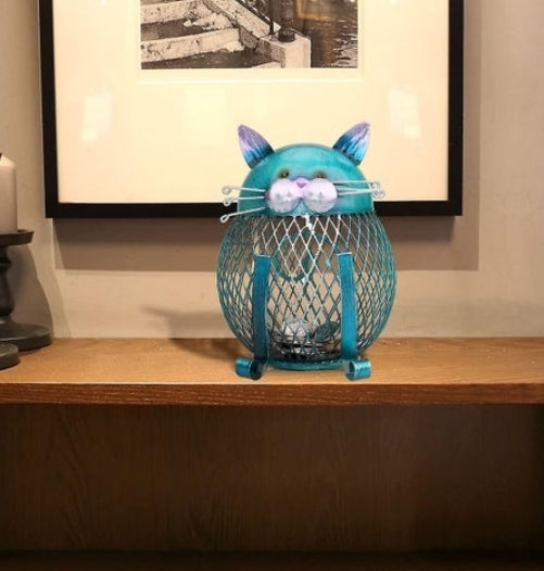 Money Box Metal Coin Bank Cat Shaped Tip Jar