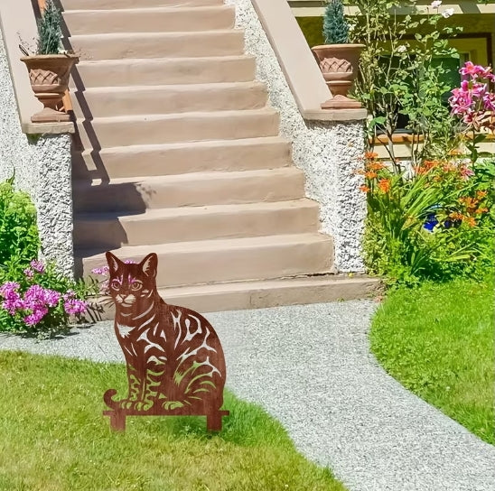 Tabby Cat Garden Stake Lawn Decoration
