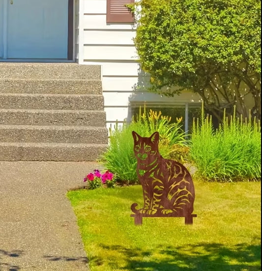 Tabby Cat Garden Stake Lawn Decoration