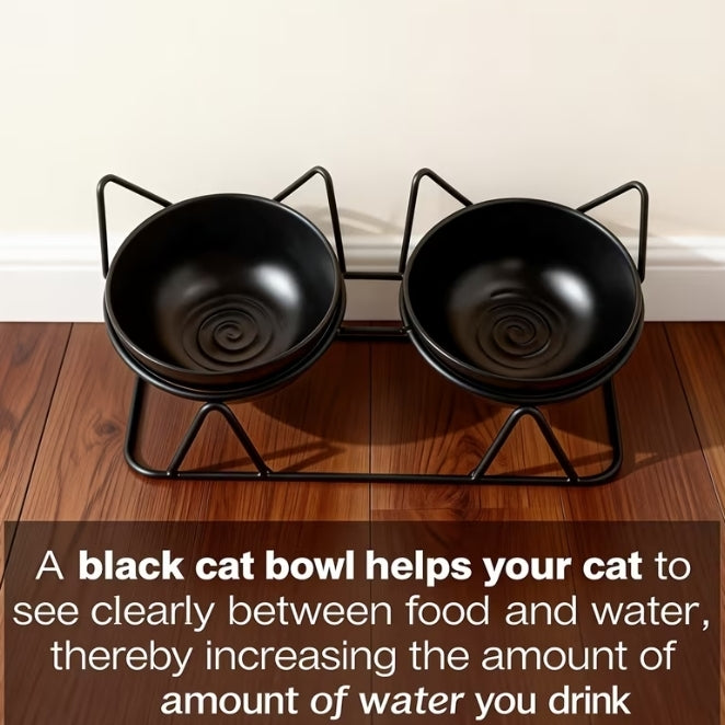 Black Thread Double Cat Bowl