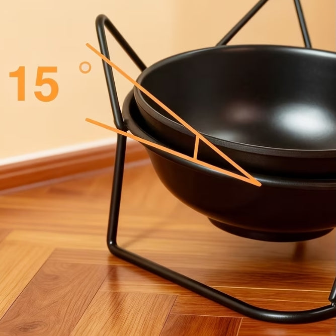 Black Thread Double Cat Bowl