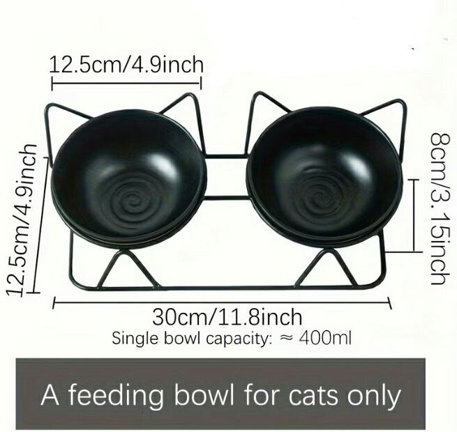 Black Thread Double Cat Bowl