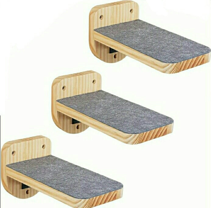 3 pcs Wooden Cat Wall Mounted Floating Steps Ladder